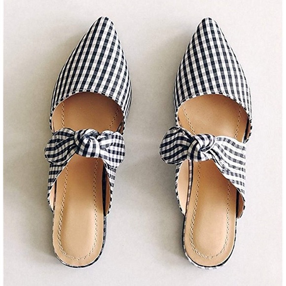 ✖️POINTY MULE B&W BOW WOMANS FLAT SHOE *NWT* - Picture 4 of 5